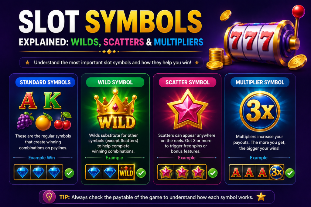 Slot Symbols Explained: Wilds, Scatters & Multipliers